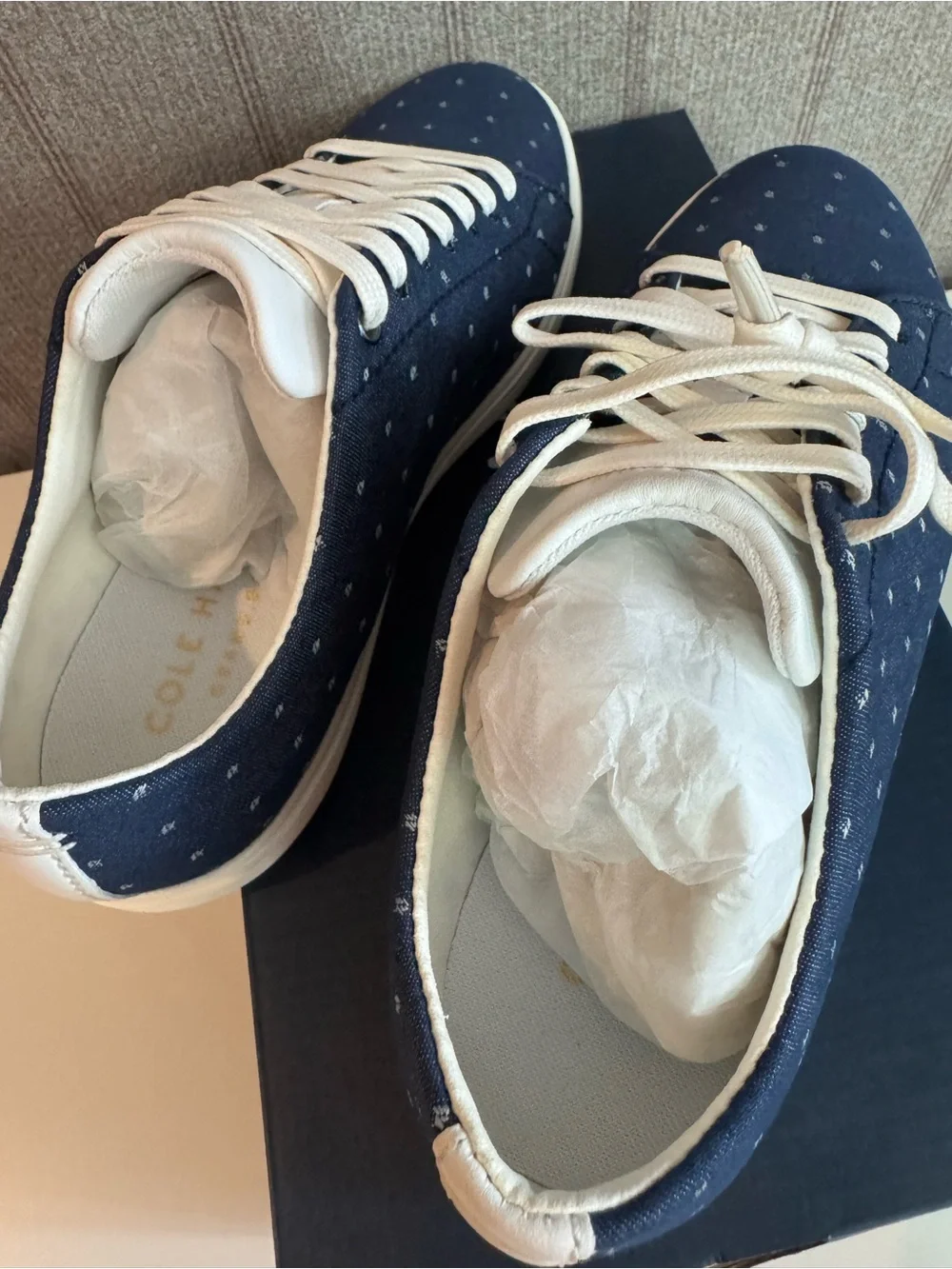 New Cole Haan Women Grand Crosscourt II Sneaker Pka Dot Chmbray Size 5.5